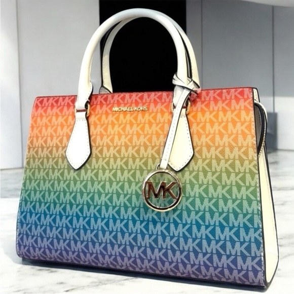 Michael Kors Sheila Medium Rainbow Signature Logo Satchel Bag - Picture 1 of 8